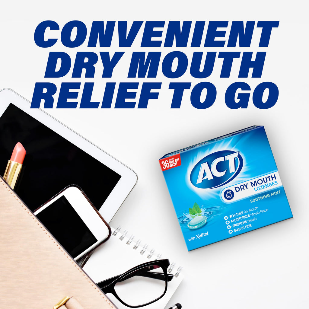 ACT Dry Mouth Lozenges with Xylitol, Soothes, Moisturizes & Freshens, Soothing Mint, Value Size, 36 ct., 2 pk