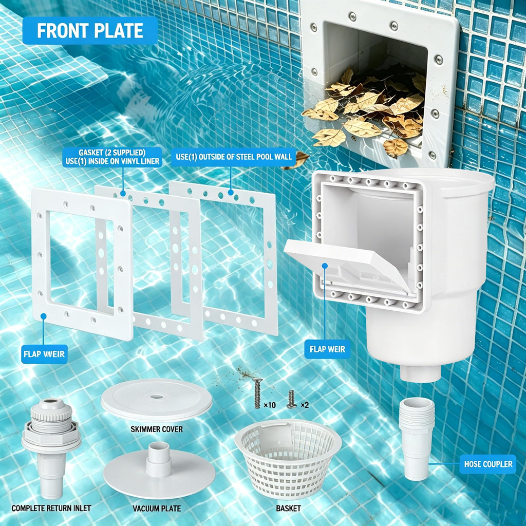 SNMUMU Universal Above Ground Pool Skimmer Kit, Heavy Duty Through Wall Pool Skimmers, Surface Skimmer for Pools for Filter Leaves, Hair, Bugs, and Impurities (Grey)