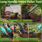 Weed Puller Tool with Long Handle-Vertical Adjustable Weeder, 2-in-1 Garden Hoe and Weeding Rake Combination, Weeding Tool for Garden, Lawn, Farm and Courtyard