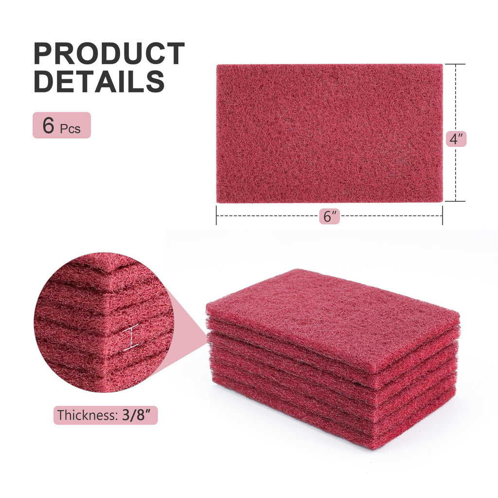QZATTCAEN 4" x 6" Scuff Pad Maroon 6 Pack - Scuffing, Scouring, Sanding, Paint Primer Prep Adhesion Scratch - Surface Preparation Automotive Car Auto Body Woodworking 7447