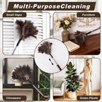 Extendable Ostrich Feather Duster 26-55 Inch, Natural Cleaning Duster with Sponge Grip and Stainless Steel Extension Pole Reusable for High Ceilings, Fans, Blinds, Furniture, Interior & Roof Dusting.