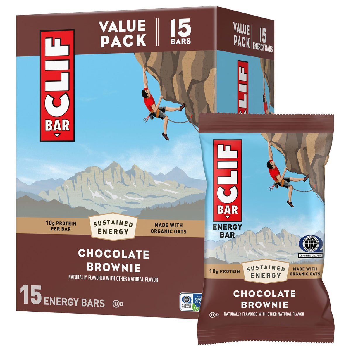 CLIF BAR Protein Energy Bars, Chocolate Brownie, 15ct