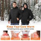 CHANGEOWN Heated Jackets for Women & Men, Dual-Control 15 Heating Zones Unisex Heating Jacket Coat with Battery, 3 Heating Levels Windproof & Waterproof Heating Jacket for Winter Outdoor, Medium