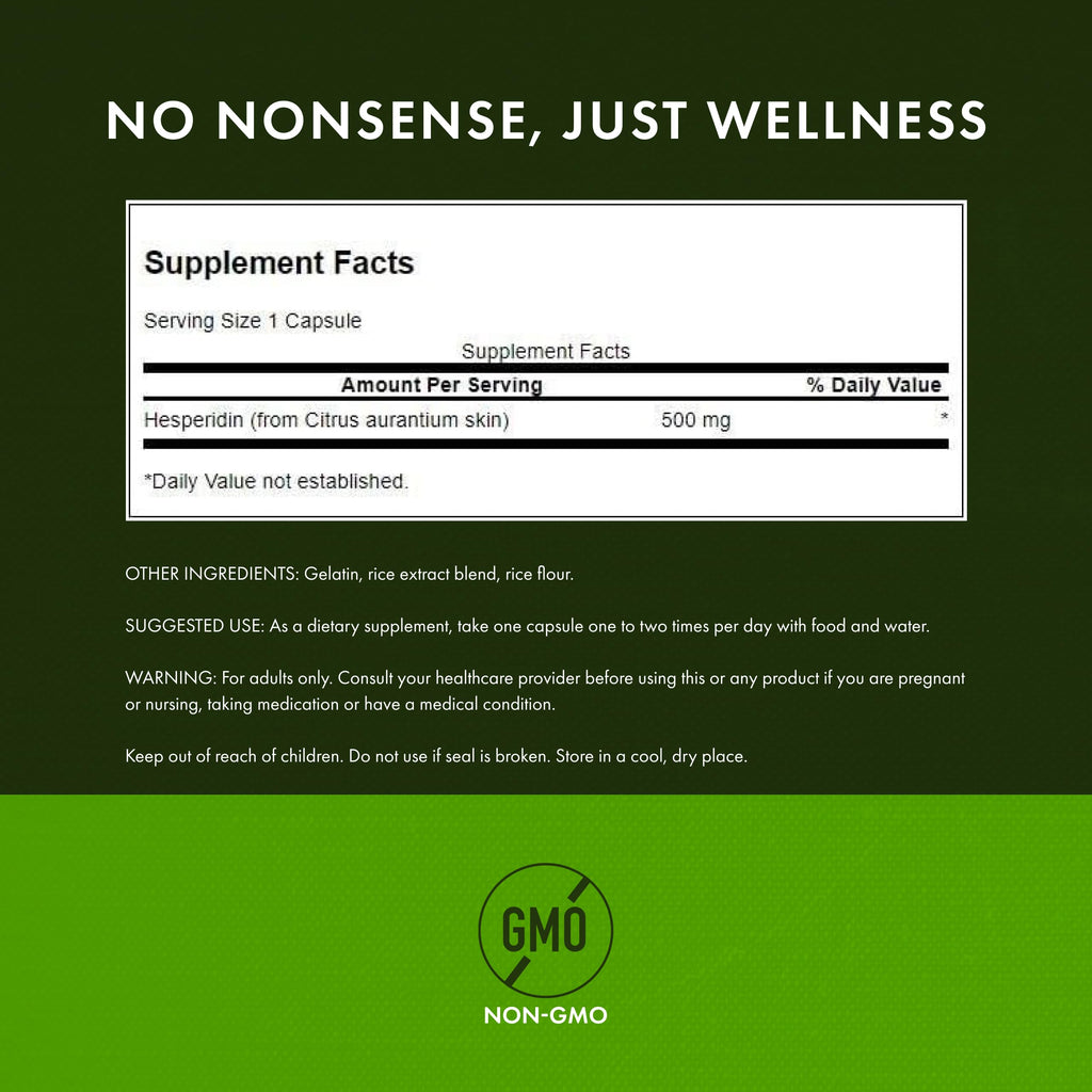 Swanson Hesperidin - Citrus-Derived - Cardiovascular & Hearth Health Support- Contributes to Muscle Recovery* - Features Antioxidant Properties - Gluten Free & Non-GMO - 60 Capsules