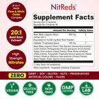 NitReds Beet Root Nitric Oxide Supplement, 200mg Nitrates Complex from Grape Seed & Pomegranate, Red Spinach & Beets for Heart Health - Flow & Circulation Super Reds for Men & Women - 60 capsules