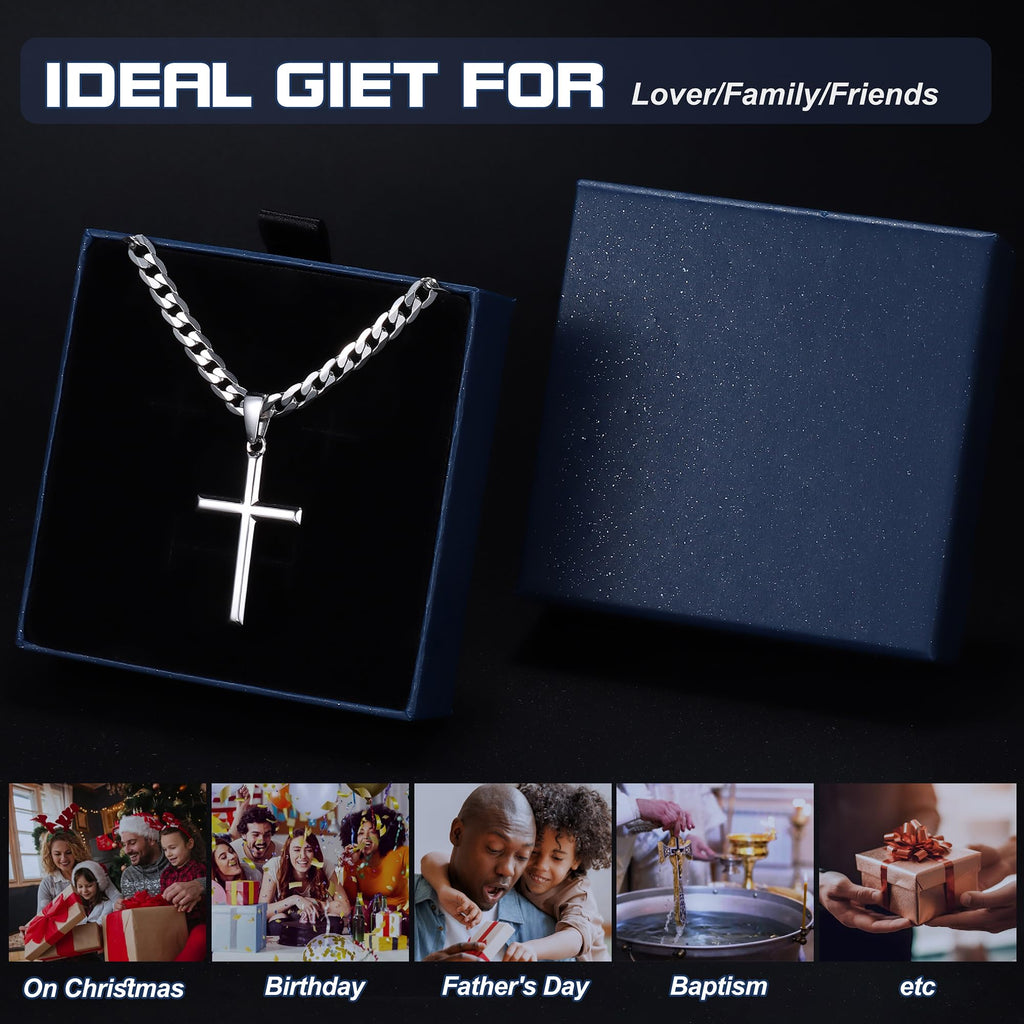 Besteel 925 Sterling Silver Cross Necklace for Men Women Cross Chain 18 In