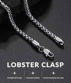 Jewlpire Silver Chain for Men, 4mm Wheat Chain Necklace Stainless Steel Necklaces Chains for Men, Mens Necklaces 20 Inch