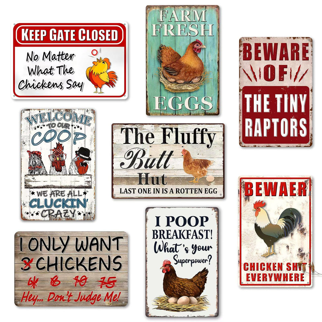 8 Pack Chicken Coop Accessories, Funny Chicken Coop Metal Signs Outdoor Decor Chickens Farm Personalized Tin Sign Chicken Gifts For Lovers House Decor 8×12 Inch