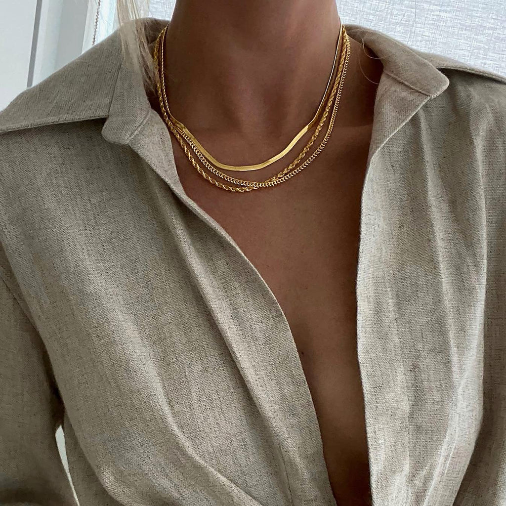 DEARMAY Layered 14K Gold Plated Chain Choker Necklace Set