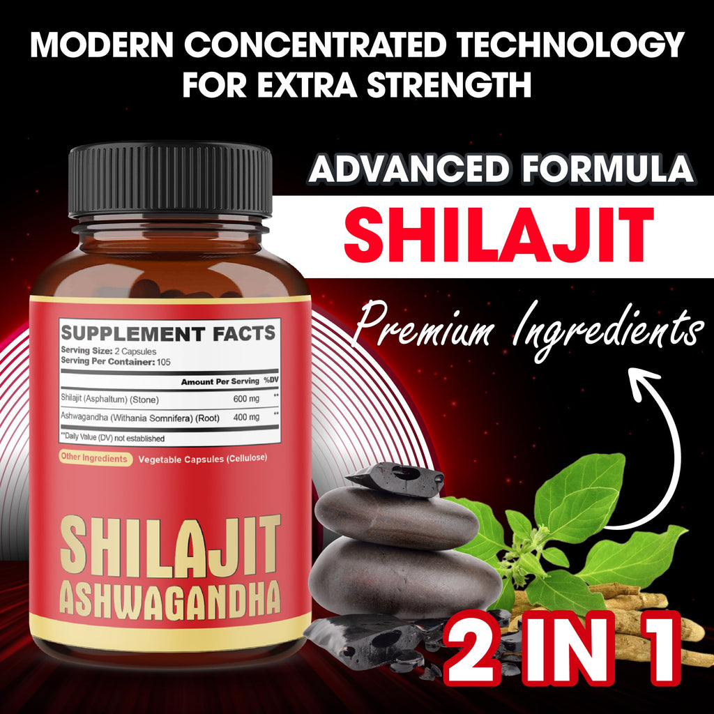agobi 210 Capsules - 600mg Shilajit Supplement with 400mg Organic Ashwagandha Root - Shilajit Pure Himalayan Organic for Energy Production, Immune System Brain Health, Focus & Concentration