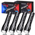 RECHOO Tactical Flashlight 4 Pack, Bright Zoomable LED Flashlight with High Lumens and 5 Modes, Waterproof Portable Pocket Flash Light for Emergency, Camping, and Outdoor Use - S1500