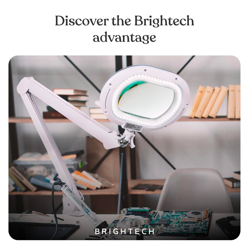 Brightech LightView Pro XL Magnifying Desk Lamp with Clamp, Adjustable Magnifying Glass with LED Light for Crafts, Reading, Close Work, Dimmable Light Magnifier with Wide Glass Lens