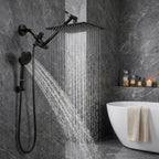 Tudoccy Shower Head, 8‘’ High Pressure Rainfall Shower Head/Handheld Shower Combo with 11'' Extension Arm, 9 Settings Anti-leak Shower Head with Holder, Height/Angle Adjustable, Matte Black