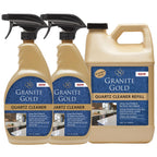 Granite Gold Quartz Cleaner Spray for Caesarstone, Cambria, Silestone and All Other Quartz Countertop Surfaces, 64 Fluid Ounces and 2 x 24 Fluid Ounces