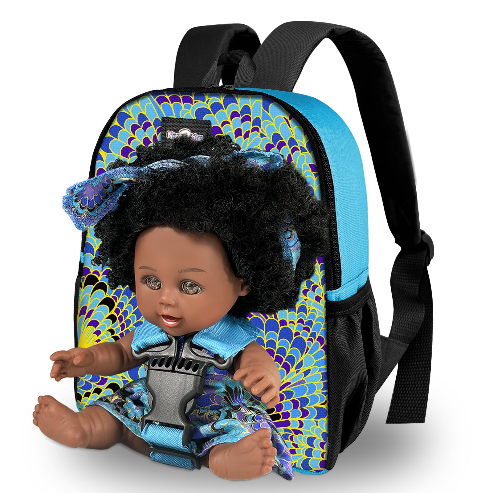 Nice2you Black Baby Doll with Backpack Carrier, 10in American African Doll for Girls Toddlers Aged 2+, Backpack for Baby Doll Accessories Storage, Perfect for 1 2 3 4 5 6 Years Old Kids