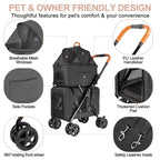 LPOTIUS Double Pet Stroller with Detachable Carrier for Medium Small Dogs and Cats, Lightweight Dog Stroller Travel Carriage with No-Zip Canopy Storage Basket One-Click Folding and One-Foot Brake
