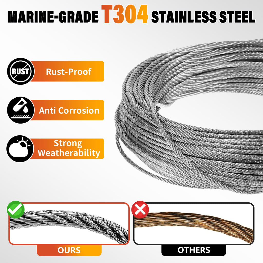 CELYND Stainless Steel Wire Rope - 100FT 1/16" Aircraft Cable with 50Pcs Crimping Sleeves for Outdoor Hanging String Lights Garden Trellis Clothesline DIY Projects