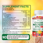 BionerLab Calcium Magnesium Zinc Gummies with Vitamin D3 & K2 - High Potency Enhanced Absorption - Orange and Berry Flavored