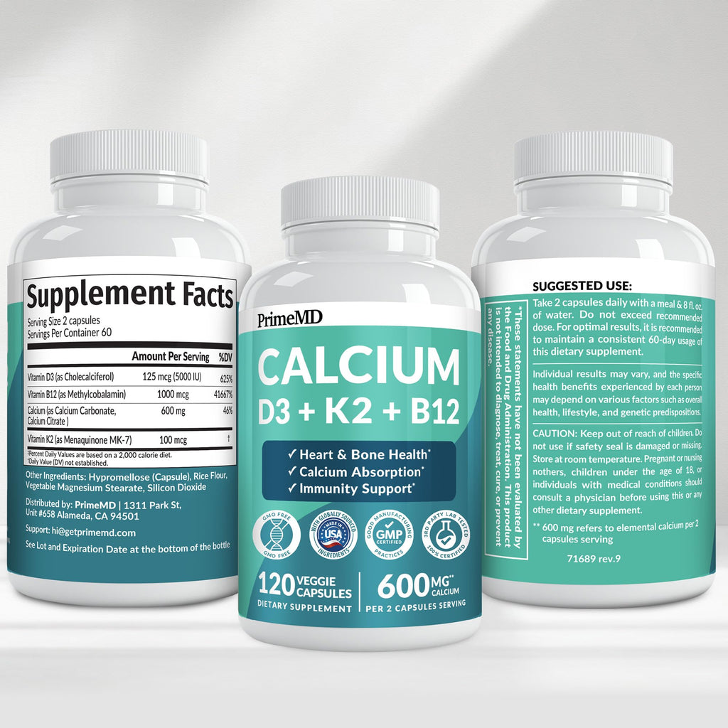 4-in-1 Calcium Supplements for Women & Men - Calcium Citrate with D3 K2 Vitamin 5000 IU - Calcium 600mg with Vitamin D3 K2 - Everyday Vitality Supplement - Vegan-Friendly, Gluten-Free (480 Capsules)