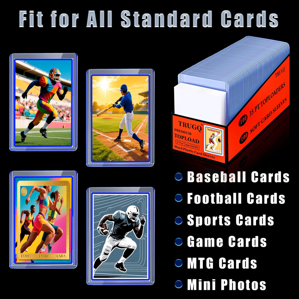 TRUGQ 1000 Card Sleeves Top Loads for Cards,3"X4"Baseball Card Protectors,Toploaders Hard Plastic for Trading Game Sports Football Cards(500 Hard Protectors + 500 Soft Sleeves)
