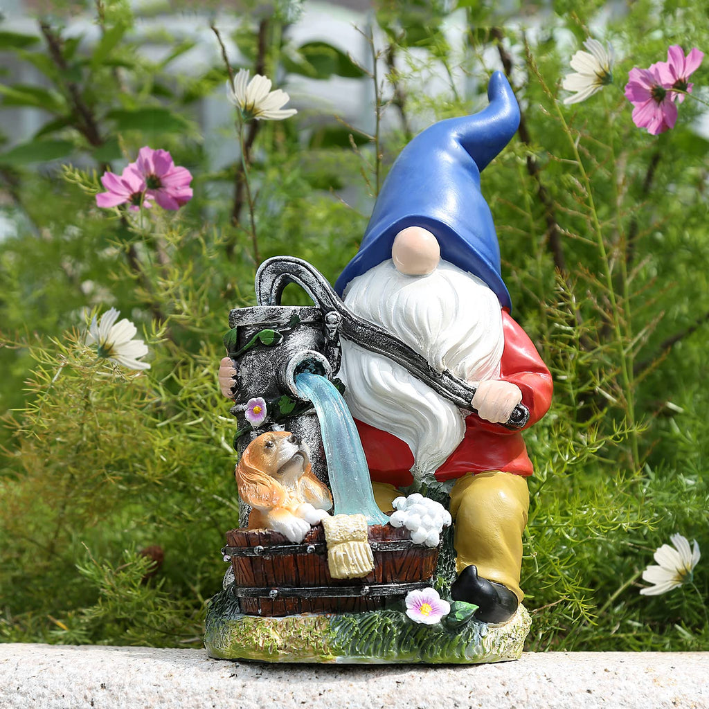 Panven Garden Gnome Statue, Gnome Decoration for Yard with Blue Solar Light, Patio Porch Yard Garden Decor for Outside, Lawn Ornament
