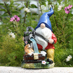 Panven Garden Gnome Statue, Gnome Decoration for Yard with Blue Solar Light, Patio Porch Yard Garden Decor for Outside, Lawn Ornament