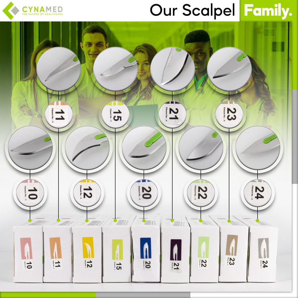Cynamed Disposable Scalpel Blades| Sharp, Tempered Stainless-Steel Blades | Pack of 10 Sterile Scalpel Knives| Plastic Handle| Individual Pouches| for Dermaplaining, Crafts & More (No.15)