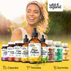 Wild & Organic Pine Pollen Tincture - Pine Pollen for Men & Women - Add to Tea & Drink - Pure Pinus Massoniana Extract Drops - Vegan, Sugar & Alcohol-Free Liquid Supplement - 4 fl oz