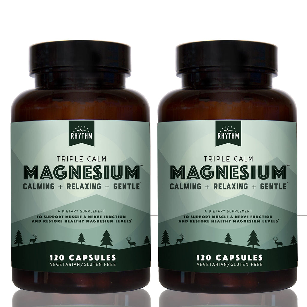 Natural Rhythm Triple Calm Magnesium 150 mg - 2 Pack – Magnesium Supplement with Magnesium Glycinate, Malate, and Taurate. Calming Blend for Promoting Rest and Relaxation - 120 Count Bottles