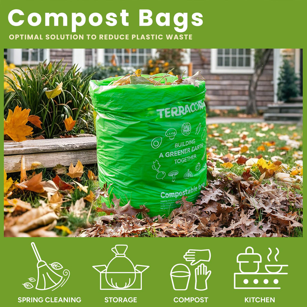 TERRACOR 13 Gallon Compostable Trash Bags,50 Count, Heavy Duty Tall Kitchen Food Scrap Waste Bag,Certified BPI and ASTM D6400 Standard
