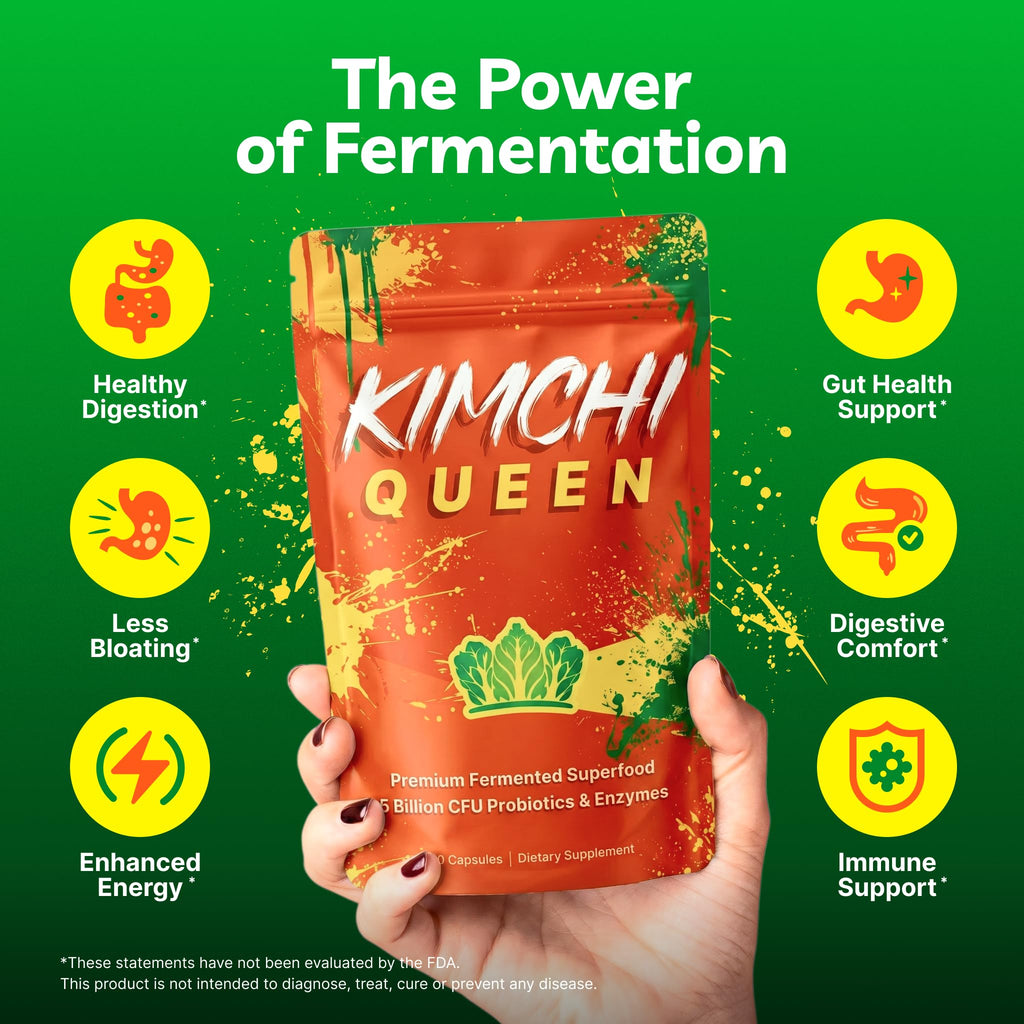Premium Fermented Kimchi Supplement Capsules | Gut Health, Digestion, Debloat & Gut Balance Support | 5 Billion CFU Probiotics & Digestive Enzymes | Delayed Release Beadlets | 120 Vegan Capsules