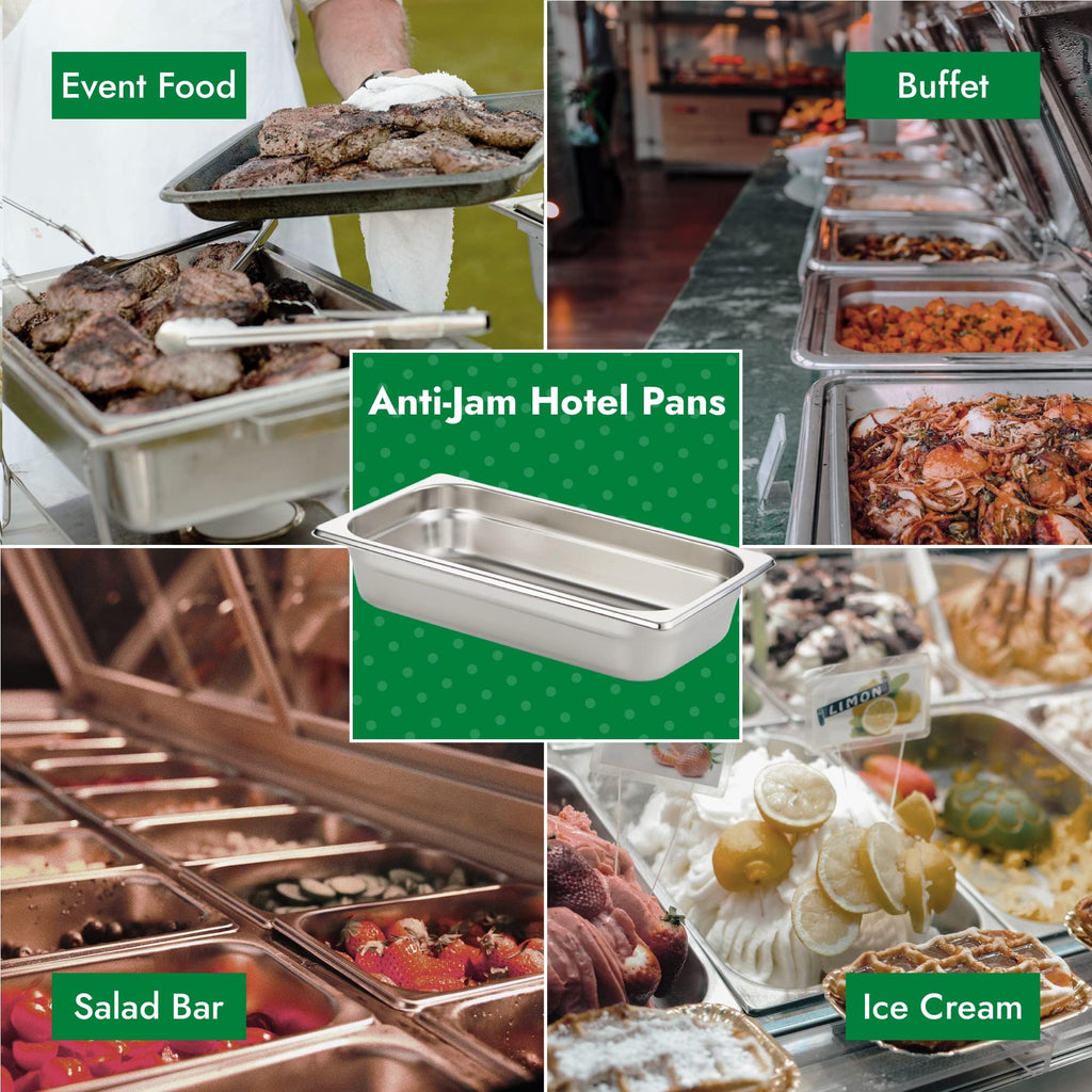 HECMAC 6 Pack Anti-Jam Hotel Pans, 1/3 Size 2 1/2 Inch Deep, Commercial Stainless Steel Chafing Steam Table Pan, Catering Storage Metal Food Pan, 23 Gauge