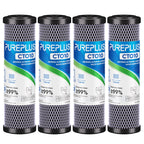 1 Micron 2.5" x 10" Whole House CTO Carbon Water Filter Cartridge Replacement for Under Sink Water Filter System, Dupont WFPFC8002, WFPFC9001, FXWTC, SCWH-5, WHEF-WHWC, WHCF-WHWC, AMZN-SCWH-5, 4Pack