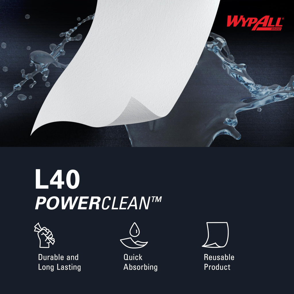 Wypall PowerClean L40 Extra Absorbent Towels, 18 Packs x 56 Sheets (05701)