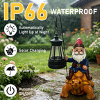 Wlcbomuoe Garden Gnome Decoration, Funny Resin Solar Gnome Statue for Lawn Patio Yard Outdoor Decor, Turtle Riding Gnome Figurine with Lantern, Gift for Women and Men (Gnome-F)