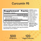 Jarrow Formulas Curcumin 95 500 mg,Turmeric Curcumin Extract for Antioxidant Support, Bone and Joint Support Dietary Supplement,120 Veggie Capsules,Up to 120 Servings, Pack of 12