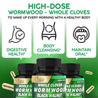 Organic Cadane Wormwood Whole Cloves Black Walnut | Digestive & Herbal Support | Elderberry, Milk Thistle & More | Non-GMO, Vegan – 90 Capsules – 45-Day Supply