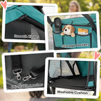 PawHut 3 Wheel Pet Stroller, Dog Stroller Dual Entry, Easy One-Click Quick Fold, All-Terrain Wagon Cart with Air Mesh, Washable Cushion, for Small and Medium Dogs and Cats Up to 44 lbs, Dark Green