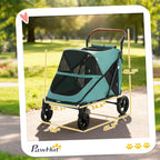 PawHut Dog Stroller for Large Dogs, One-Click Folding 4 Wheel Large Pet Stroller Wagon for Multiple Pets, All Terrain Spring Suspension w/ 8-Position Adjustable Handle, Mesh Window, Up to 66 LBS, Teal