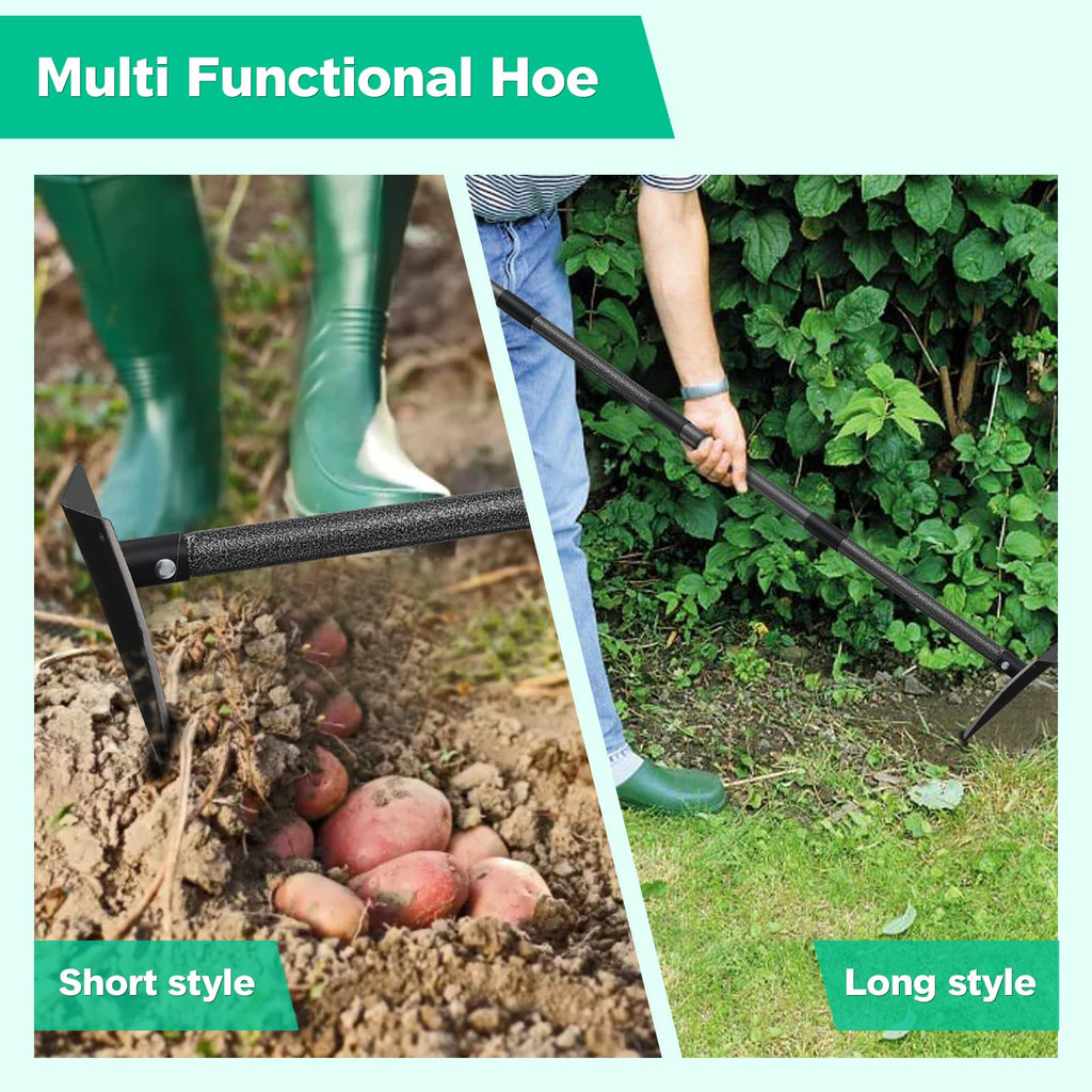 Garden Hoe, Heavy Duty Trenching Hoes with 60 Inch Long Handle, Sharp Edge Triangle Weeding Hoe Garden Tools for Weeds Removal,Cultivating,Digging,Loosen Soil, Trenching, Landscaping Manual Weeder