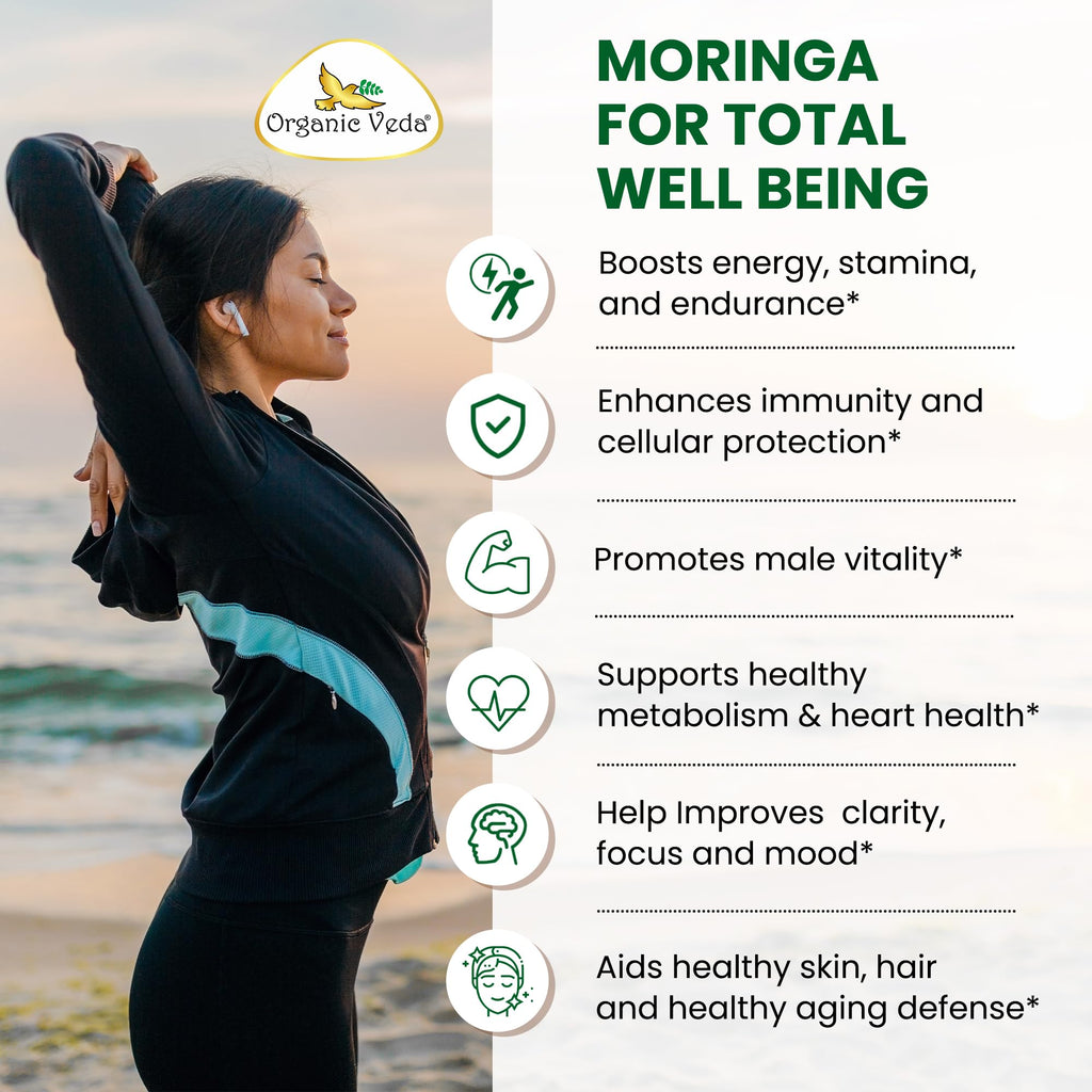 Organic Veda Moringa Seeds Capsules - Omega 3, 6, 9, Powerful Antioxidants, Vitamins, Amino Protein Rich Organic Moringa Seeds for Eating - Moringa Seed Powder Energy & Vitality, 120 Vegan Capsule