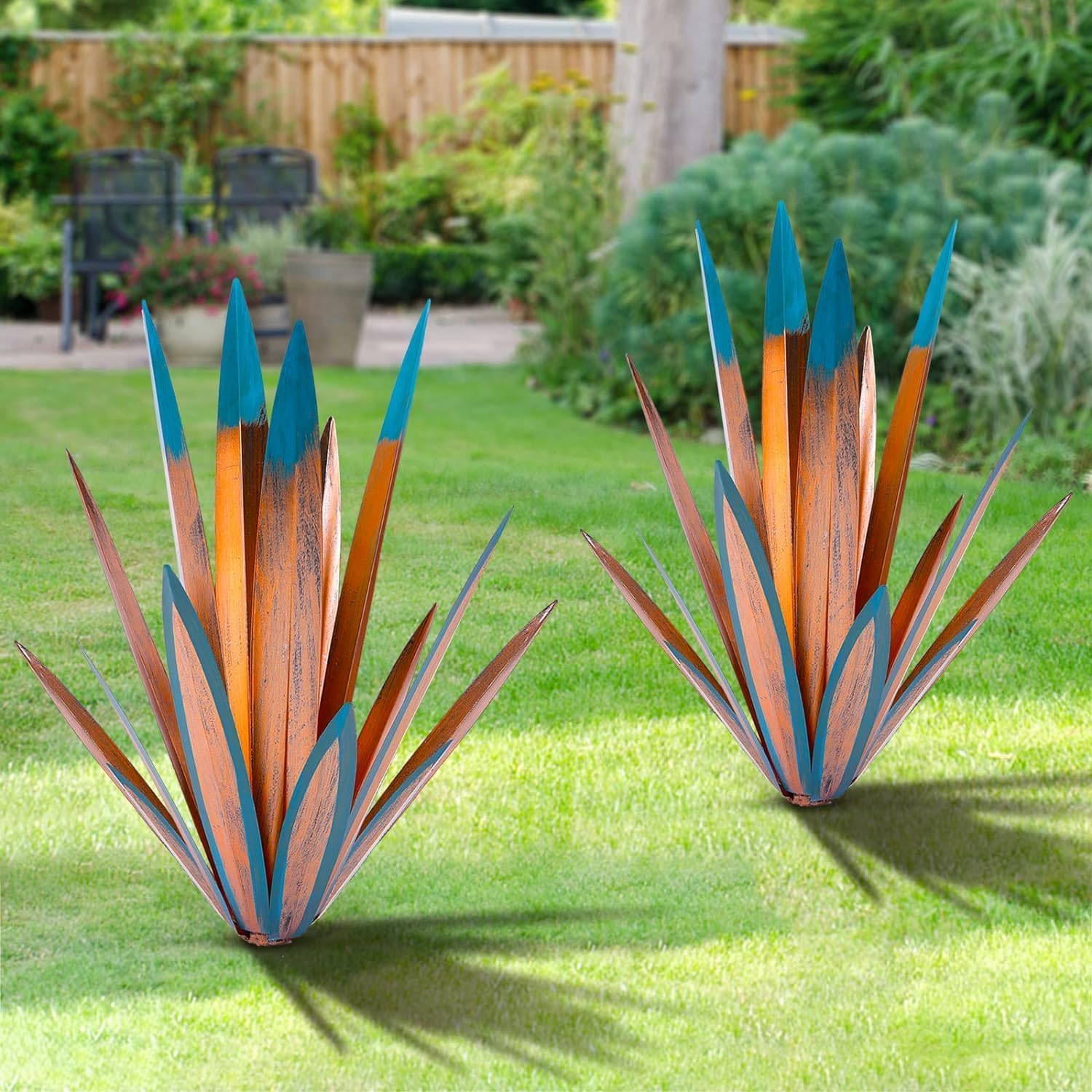 Tequila Rustic Sculpture, 2Pack DIY Rustic Hand Painted Metal Agave, Metal Agave Plant Home Decor, Garden Yard Sculpture Lawn Home Art Decoration Statue, Garden Ornaments Outdoor Decor (Small)