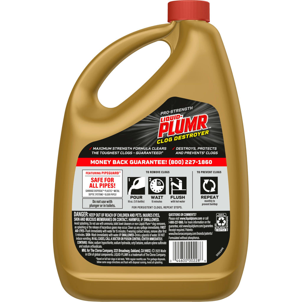 Liquid-Plumr Pro-Strength Full Clog Destroyer, Bathroom & Kitchen Sinks, Shower and Tub Drain, Safe for Pipes, Liquid Drain Cleaner, 80 Fluid Ounces