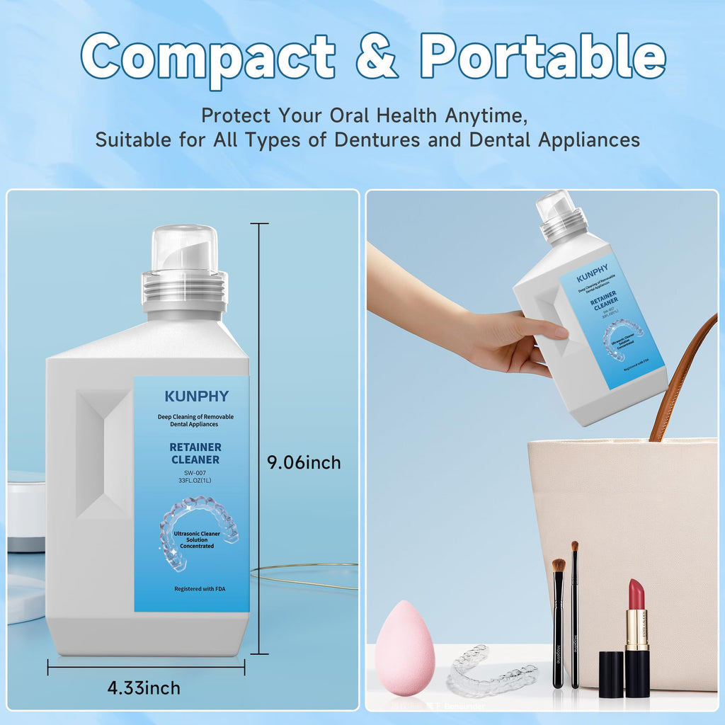 Ultrasonic Retainer Cleaner Solution for Ultrasonic Denture Cleaner-Professional Cleaning of Retainers, Invisible Aligners, Mouth Guards, Night Guards, Remove Odors, Discoloration & Stains 32oz