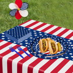 QZYL 122 PCS 4th of July Decorations, 30 Sets 250th Anniversary Patriotic Plates and Napkins, Disposable Fourth of July Paper Plate and Napkin Tablecloth Forks, USA Flags Memorial Day Party Supplies