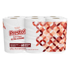 Amazon Brand - Presto! Ultra-Strong 2-Ply Toilet Paper, 12 Mega Rolls = 60 Regular Rolls, 308 Sheets Per Roll, Unscented