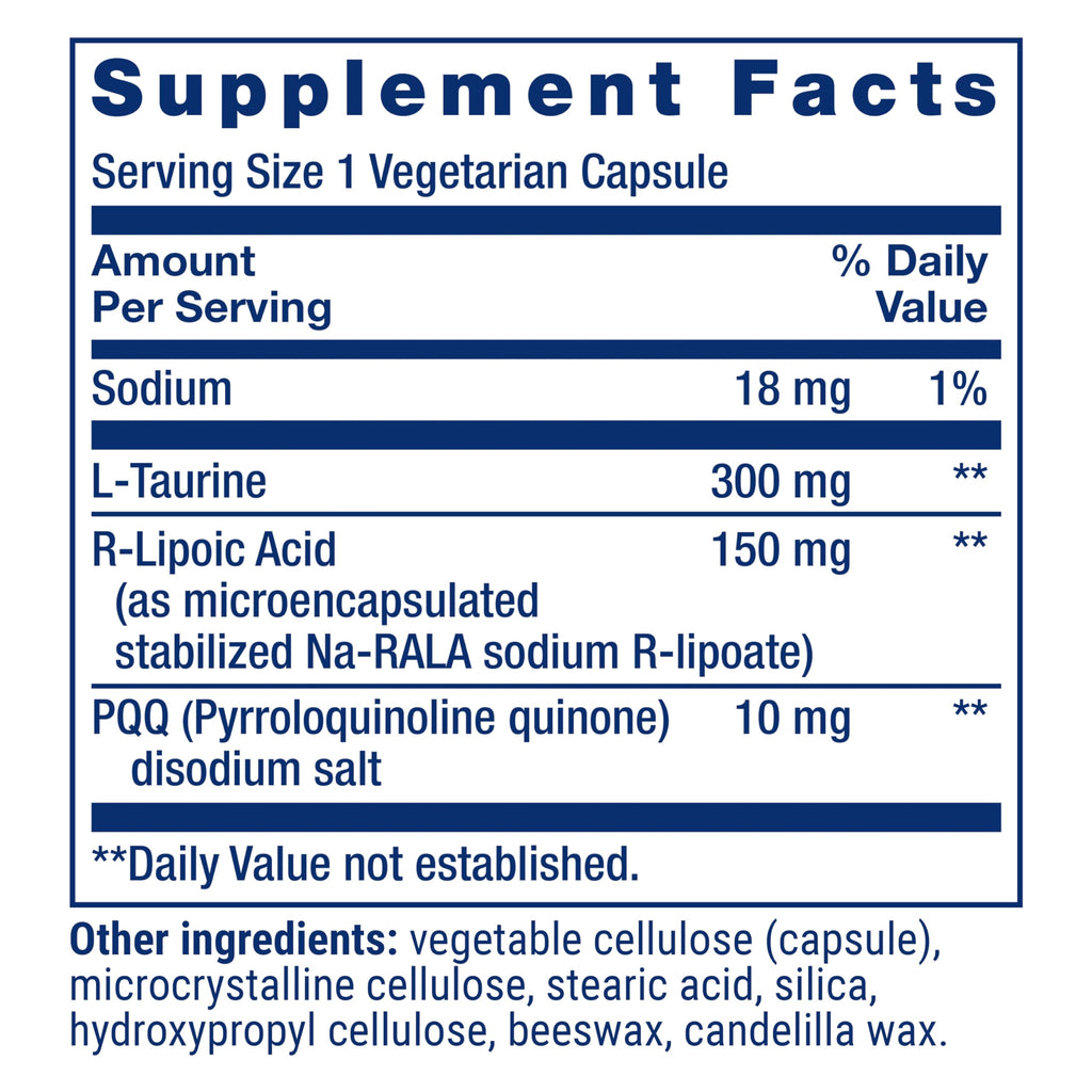 Life Extension Mitochondrial Basics with PQQ, L-Taurine, R-lipoic Acid, foundational Supplement for Cellular Energy Production, Brain and Heart Health, Gluten-Free, Non-GMO, Vegetarian, 30 Capsules