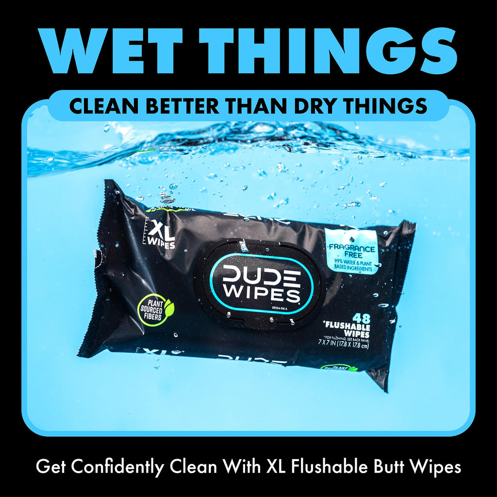 DUDE Wipes - Flushable Wipes - 12 Pack, 288 Wipes - Unscented Extra-Large Adult Wet Wipes - Vitamin-E & Aloe - Septic and Sewer Safe