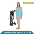 Stander Wonder Rollator, Lightweight Folding Space Saver Mobility Rolling Walker for Seniors and Adults, 6-inch Wheels, Locking Brakes, and Padded Seat with Backrest, Black Walnut
