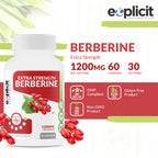 eXplicit Supplements Natural Berberine HCl - 1200mg Max Strength – 60 Capsules - 1 Month Supply